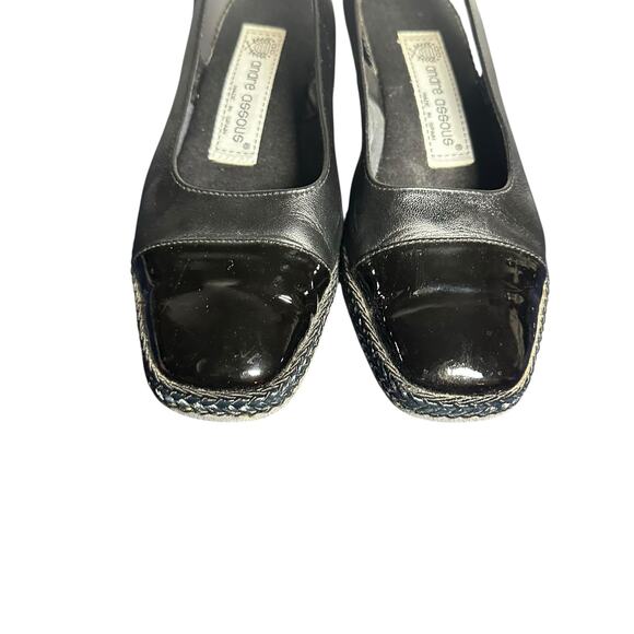 Andre Assous Black Leather Slingback Espadrille Wedge Sandals Size 8M - Picture 3 of 11